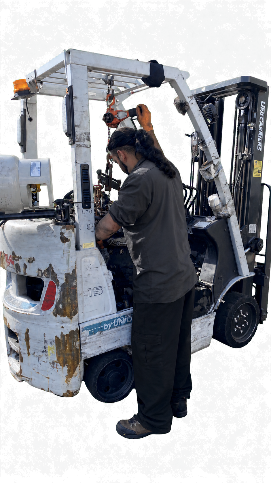 Atlas Lift technician servicing an LPG forklift